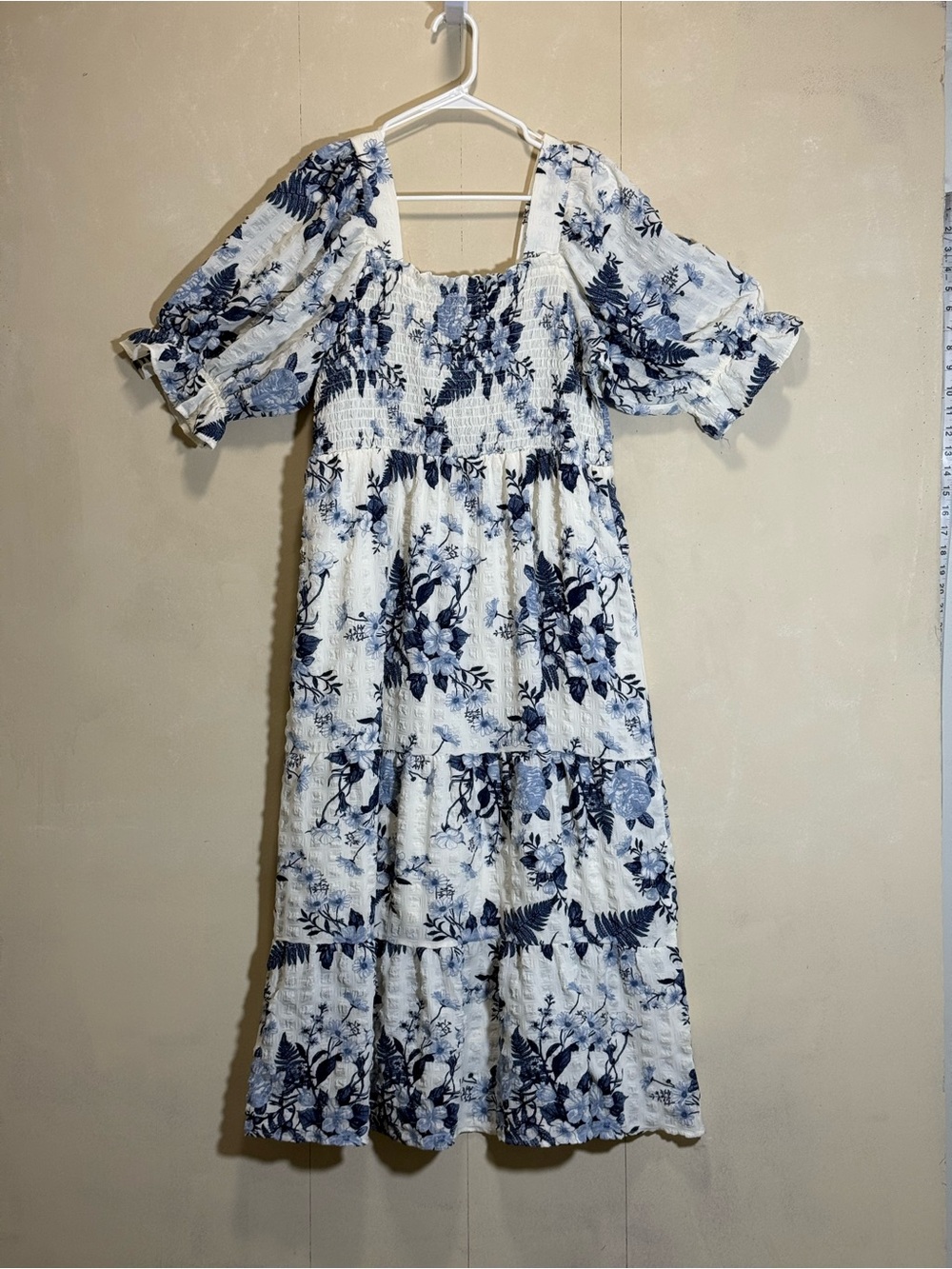 Wallpapher Blue Floral Tiered Smocked Midi Maxi Dress Women Sz L NWT